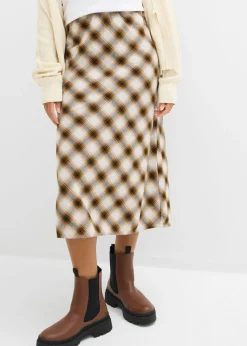 bonprix bonprix Falda midi de franela de algodón puro turrón-plata-negro-gris piedra a cuadros Outlet