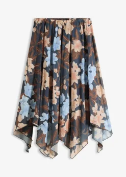 bonprix bonprix Falda midi de gasa con dobladillo asimétrico Azul oscuro Hot