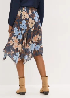 bonprix bonprix Falda midi de gasa con dobladillo asimétrico Azul oscuro Hot