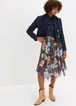 bonprix bonprix Falda midi de gasa con dobladillo asimétrico Azul oscuro Hot