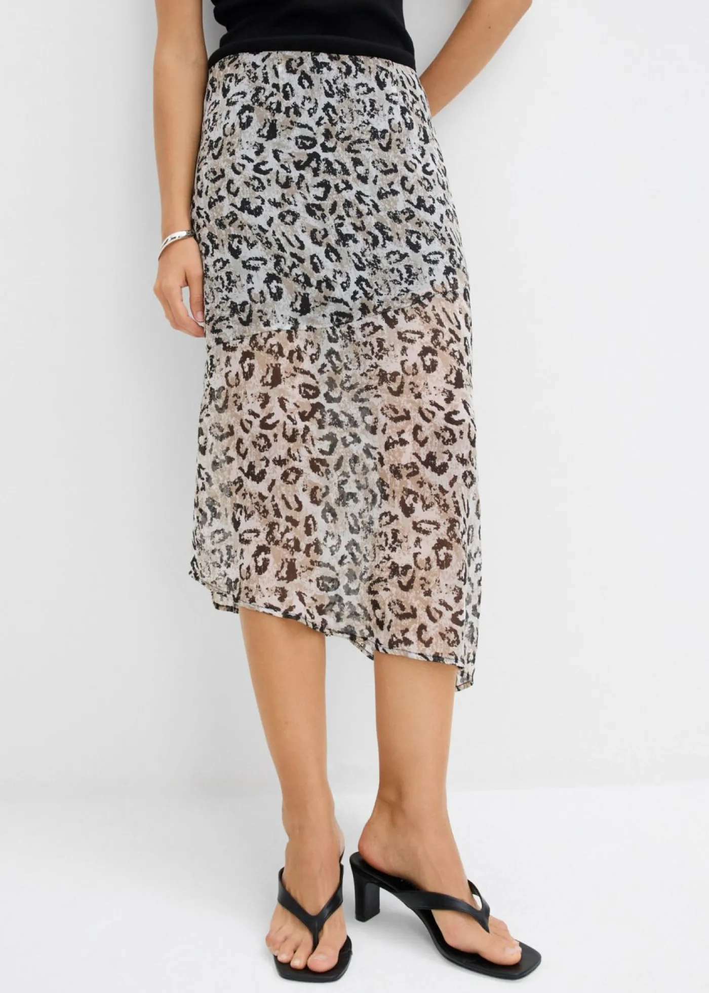 bonprix bonprix Falda midi de gasa fina estampado leo gris Discount
