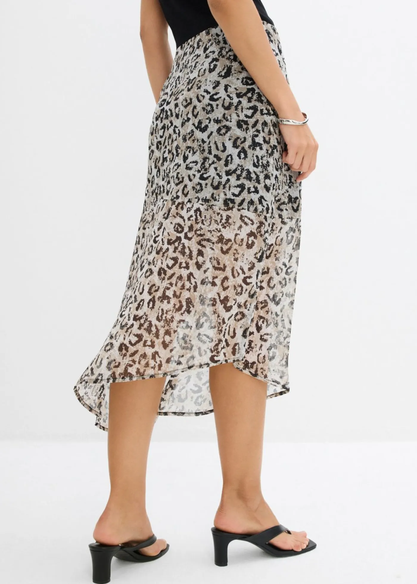 bonprix bonprix Falda midi de gasa fina estampado leo gris Discount