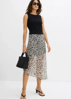 bonprix bonprix Falda midi de gasa fina estampado leo gris Discount