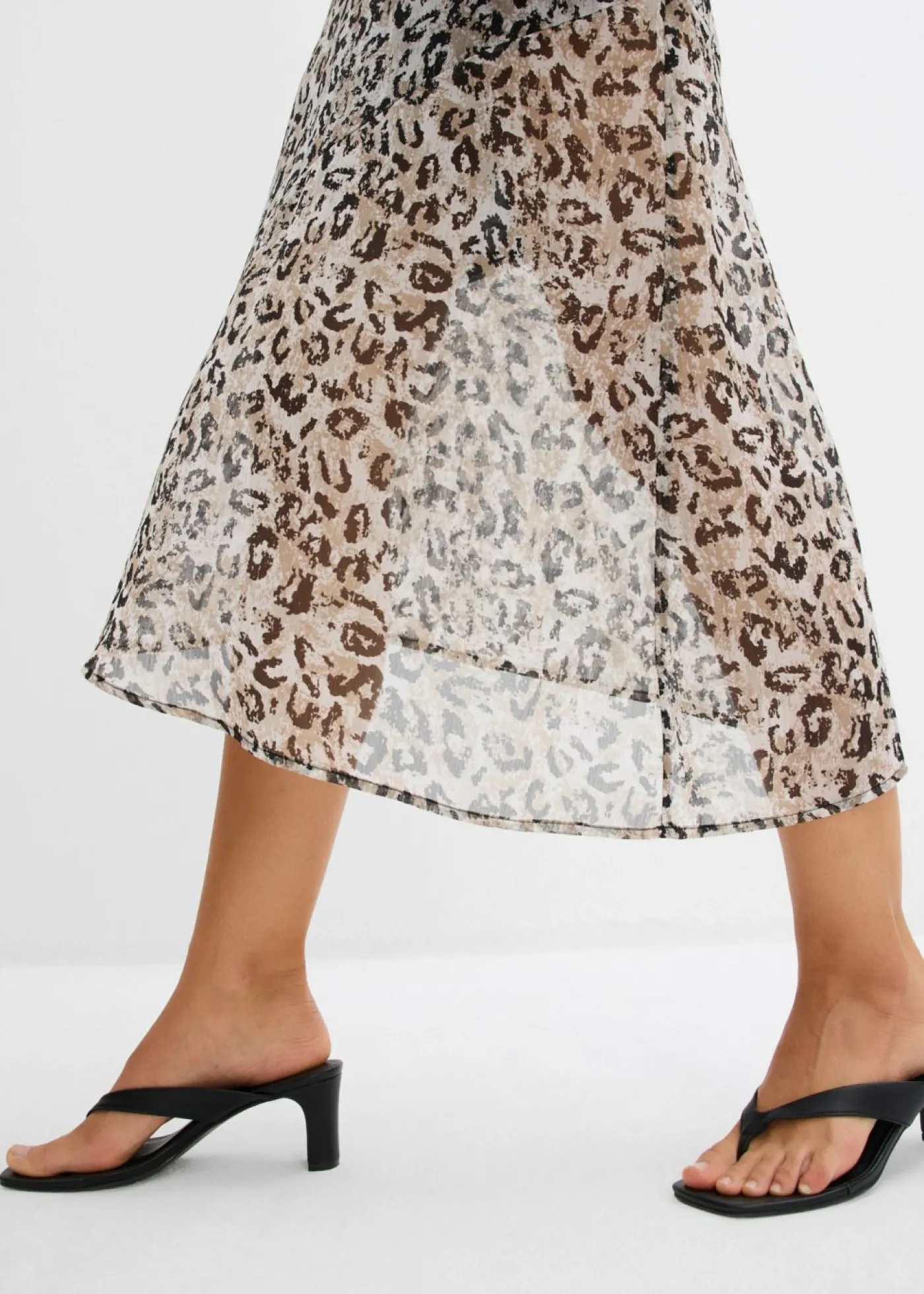 bonprix bonprix Falda midi de gasa fina estampado leo gris Discount