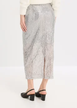 bonprix bonprix Falda midi de lentejuelas Plata Clearance