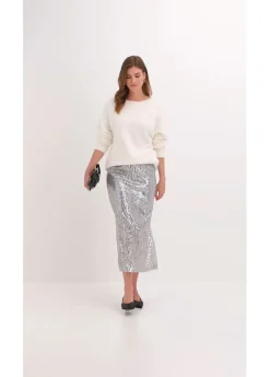 bonprix bonprix Falda midi de lentejuelas Plata Clearance