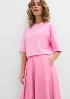 bonprix bonprix Falda midi de mezcla de algodón elástico Rosa Discount