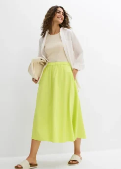 bonprix bonprix Falda midi de mezcla de lino Amarillo cítrico