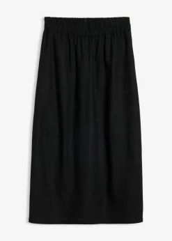 bonprix bonprix Falda midi de mezcla de lino ligero Negro Hot