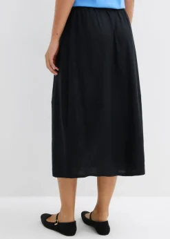 bonprix bonprix Falda midi de mezcla de lino ligero Negro Hot