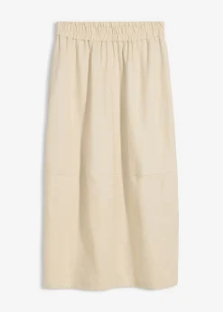 bonprix bonprix Falda midi de mezcla de lino ligero Arena claro Online