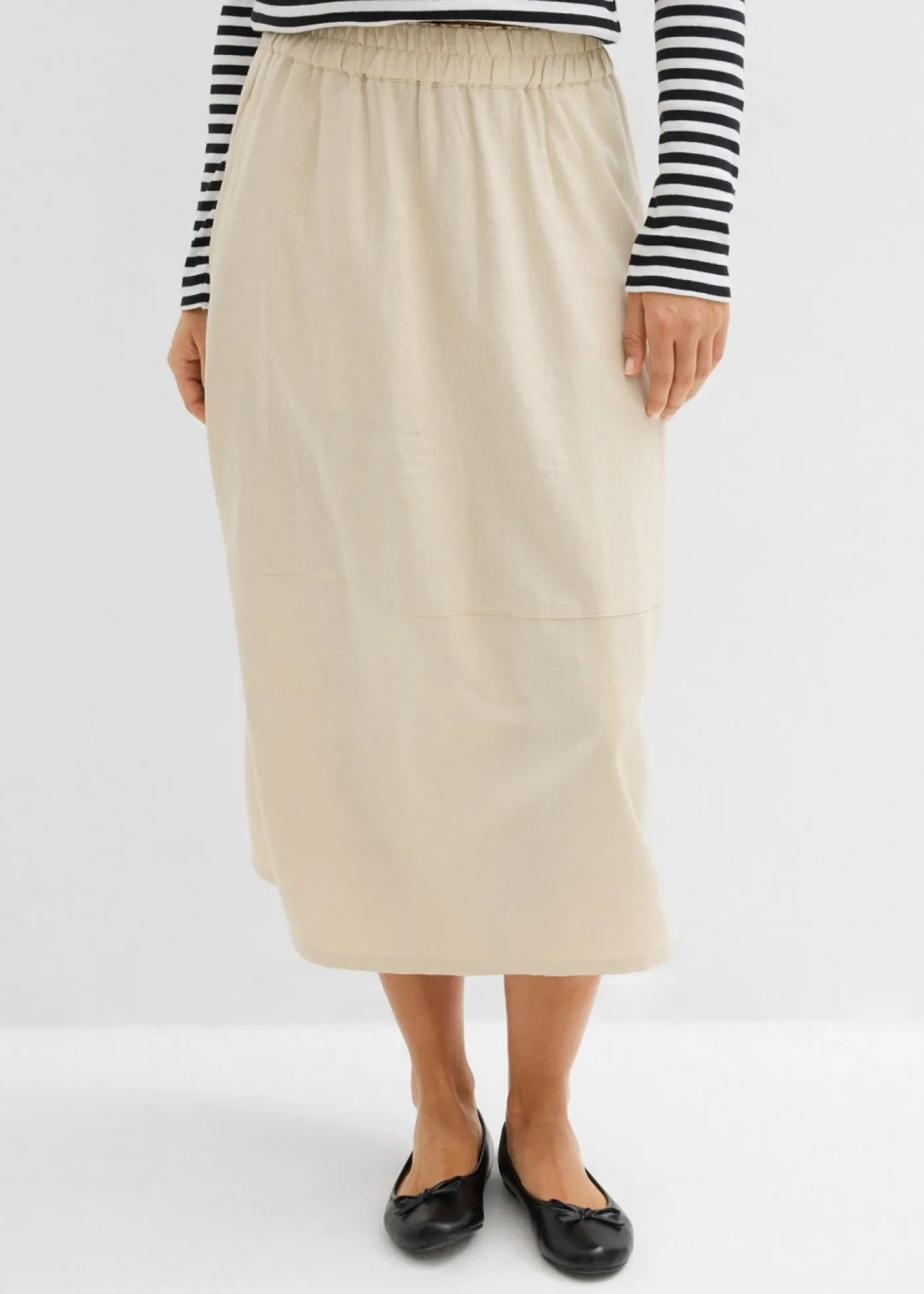 bonprix bonprix Falda midi de mezcla de lino ligero Arena claro Online