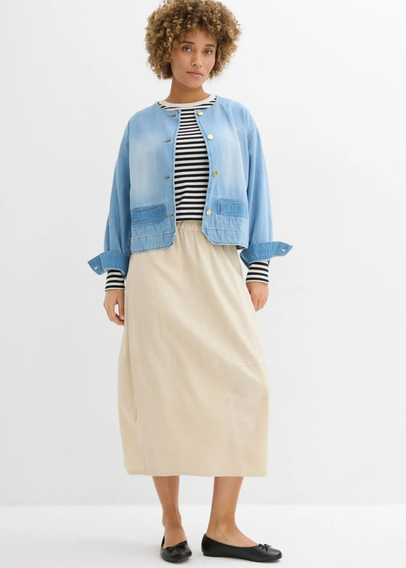 bonprix bonprix Falda midi de mezcla de lino ligero Arena claro Online
