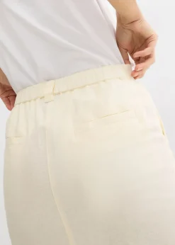 bonprix bonprix Falda midi de mezcla de lino vaporosa Blanco-crema Online