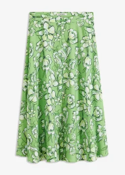 bonprix bonprix Falda midi de mezcla de viscosa fluida Verde trébol de flores Hot