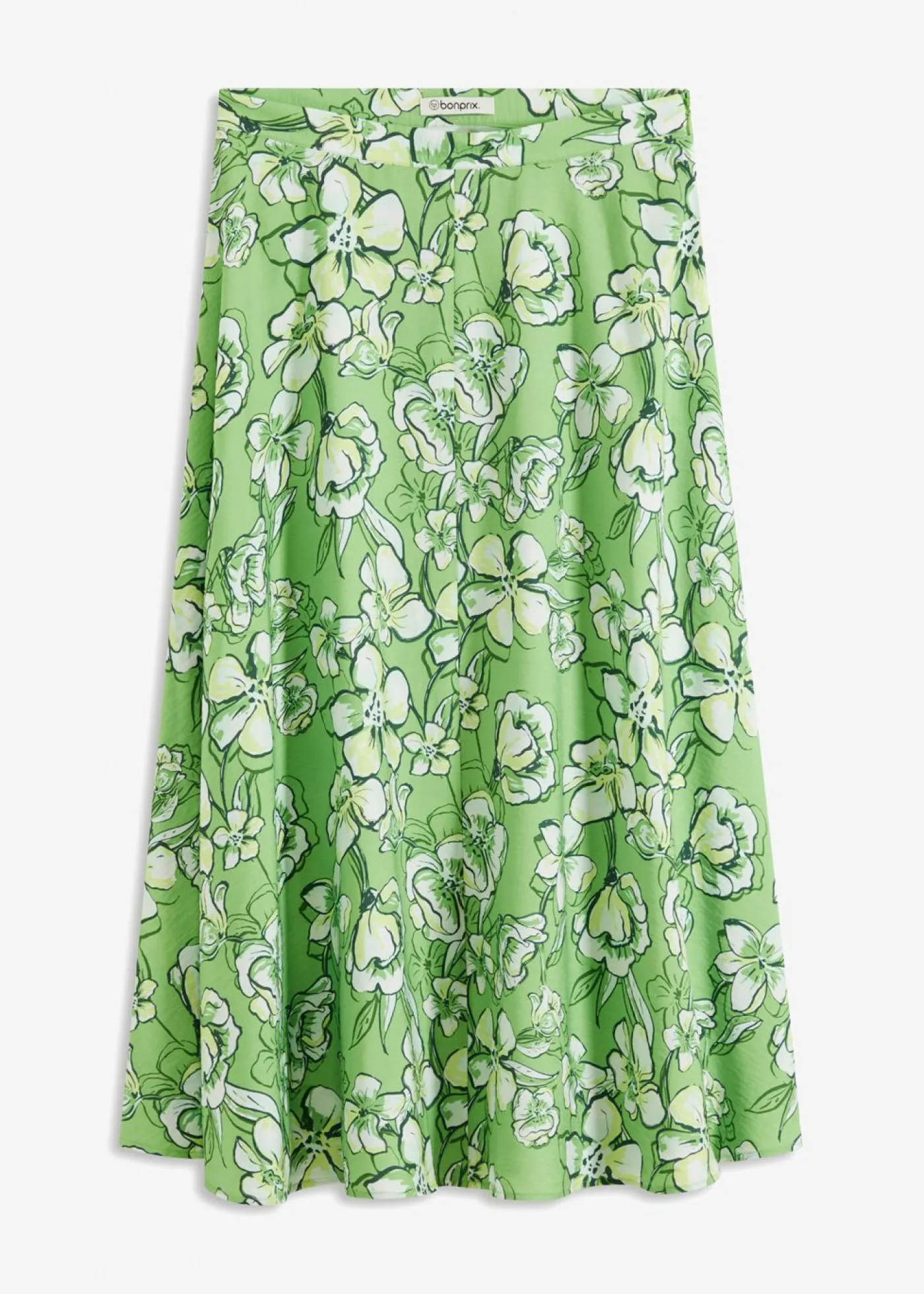 bonprix bonprix Falda midi de mezcla de viscosa fluida Verde trébol de flores Hot