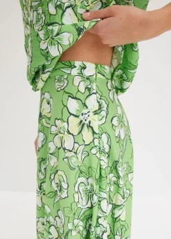 bonprix bonprix Falda midi de mezcla de viscosa fluida Verde trébol de flores Hot