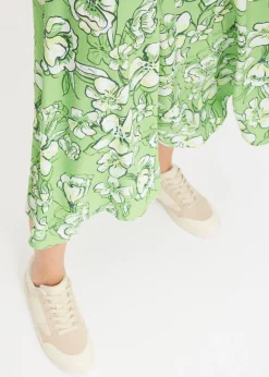 bonprix bonprix Falda midi de mezcla de viscosa fluida Verde trébol de flores Hot