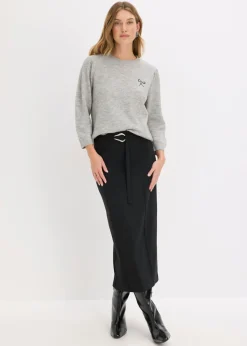 bonprix bonprix Falda midi de mezcla de viscosa Negro Best