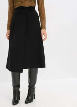 bonprix bonprix Falda midi de mezcla de viscosa Negro New