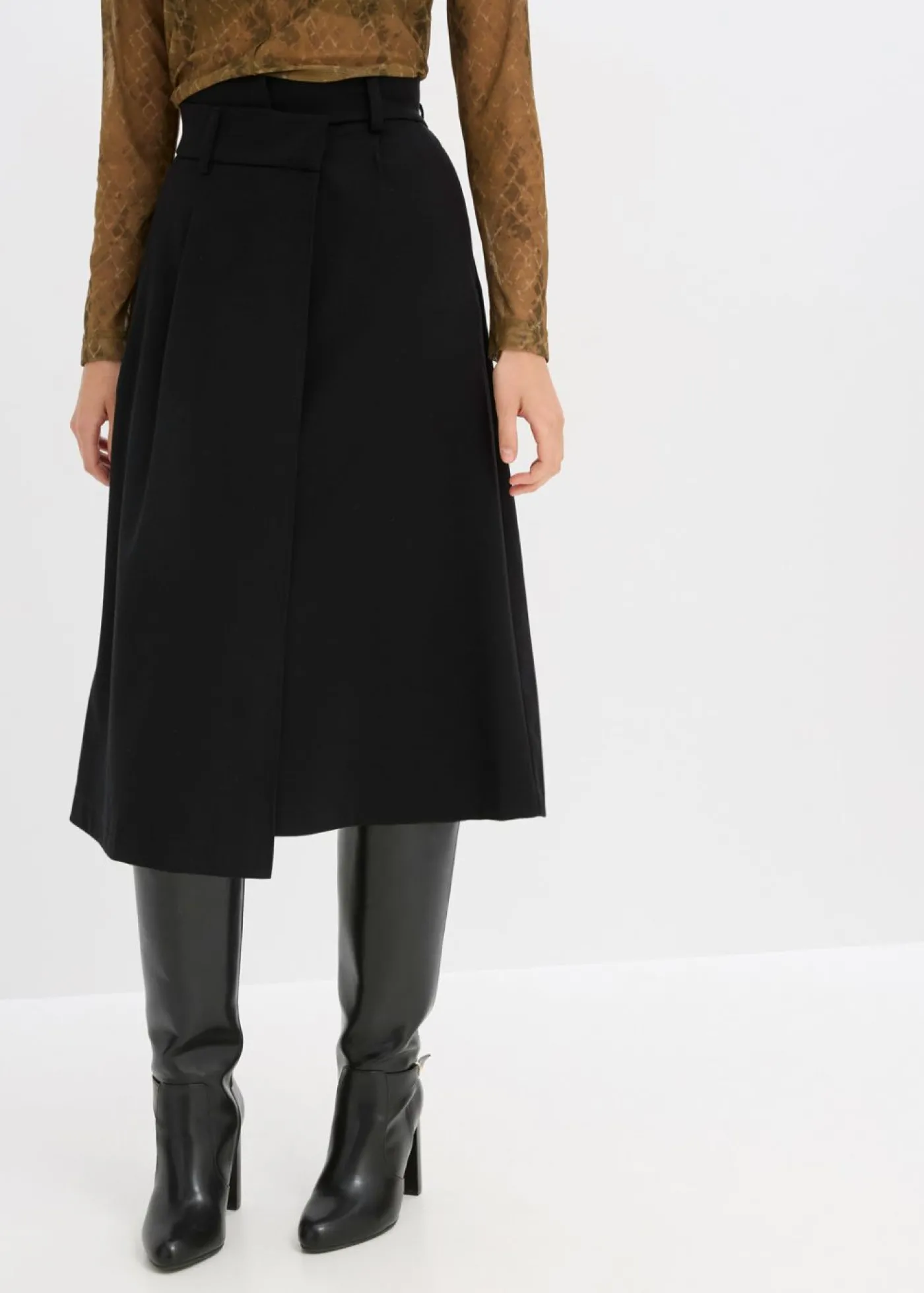 bonprix bonprix Falda midi de mezcla de viscosa Negro New