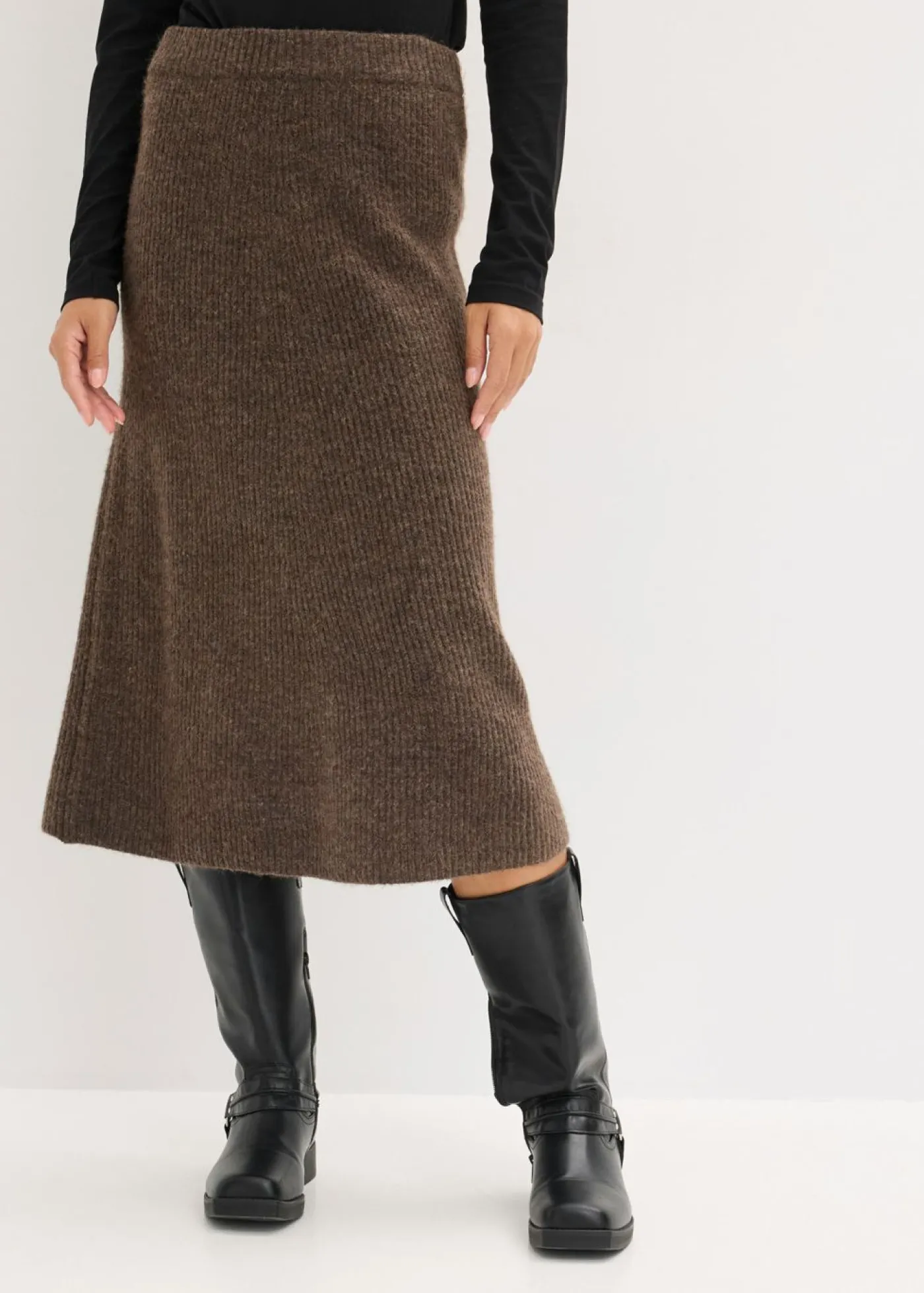 bonprix bonprix Falda midi de punto Marrón jaspeado New