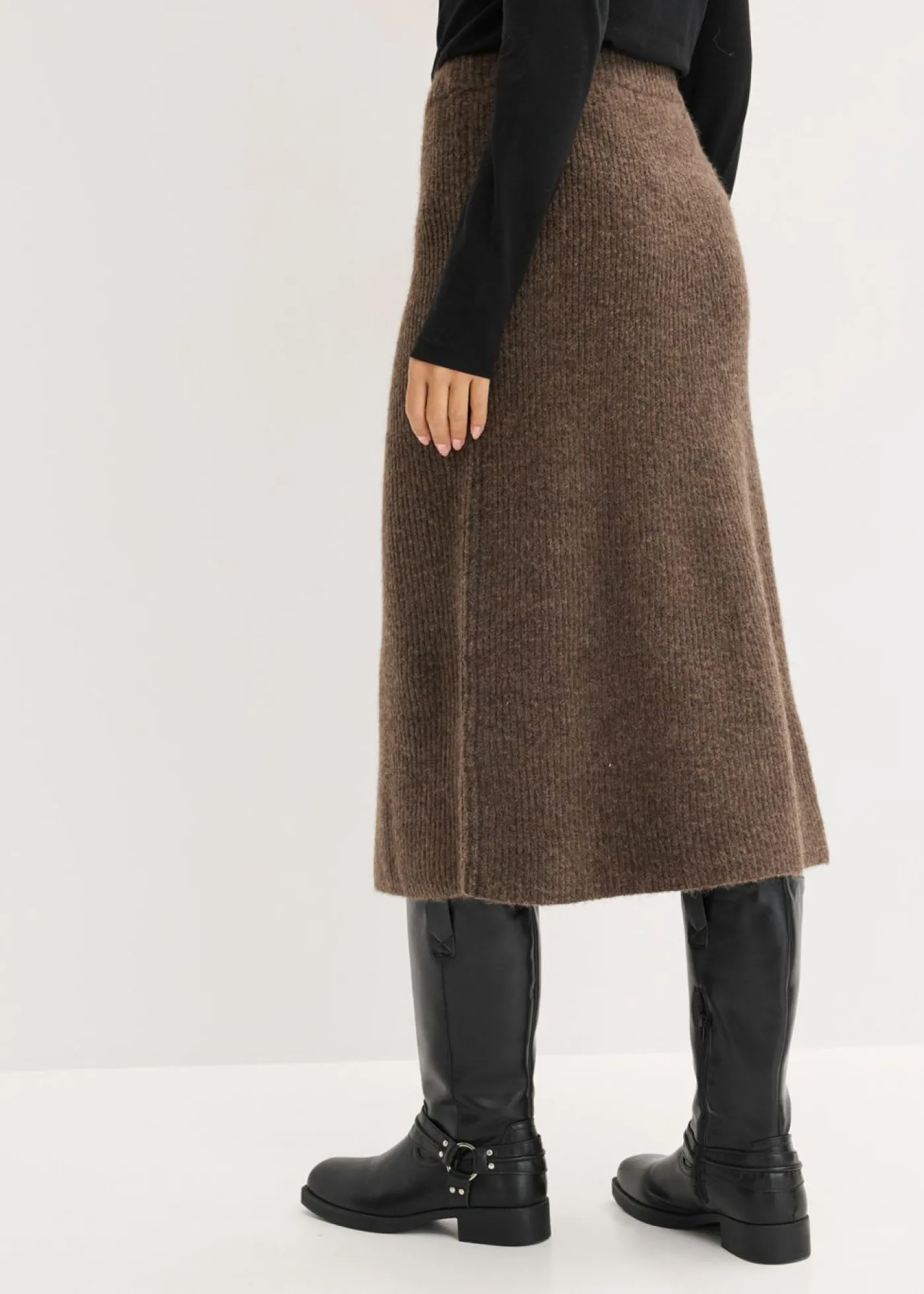 bonprix bonprix Falda midi de punto Marrón jaspeado New