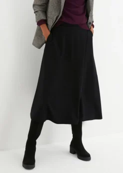 bonprix bonprix Falda midi de Punto di Roma Negro Discount