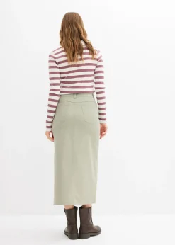 bonprix bonprix Falda midi de sarga Verde alga Sale
