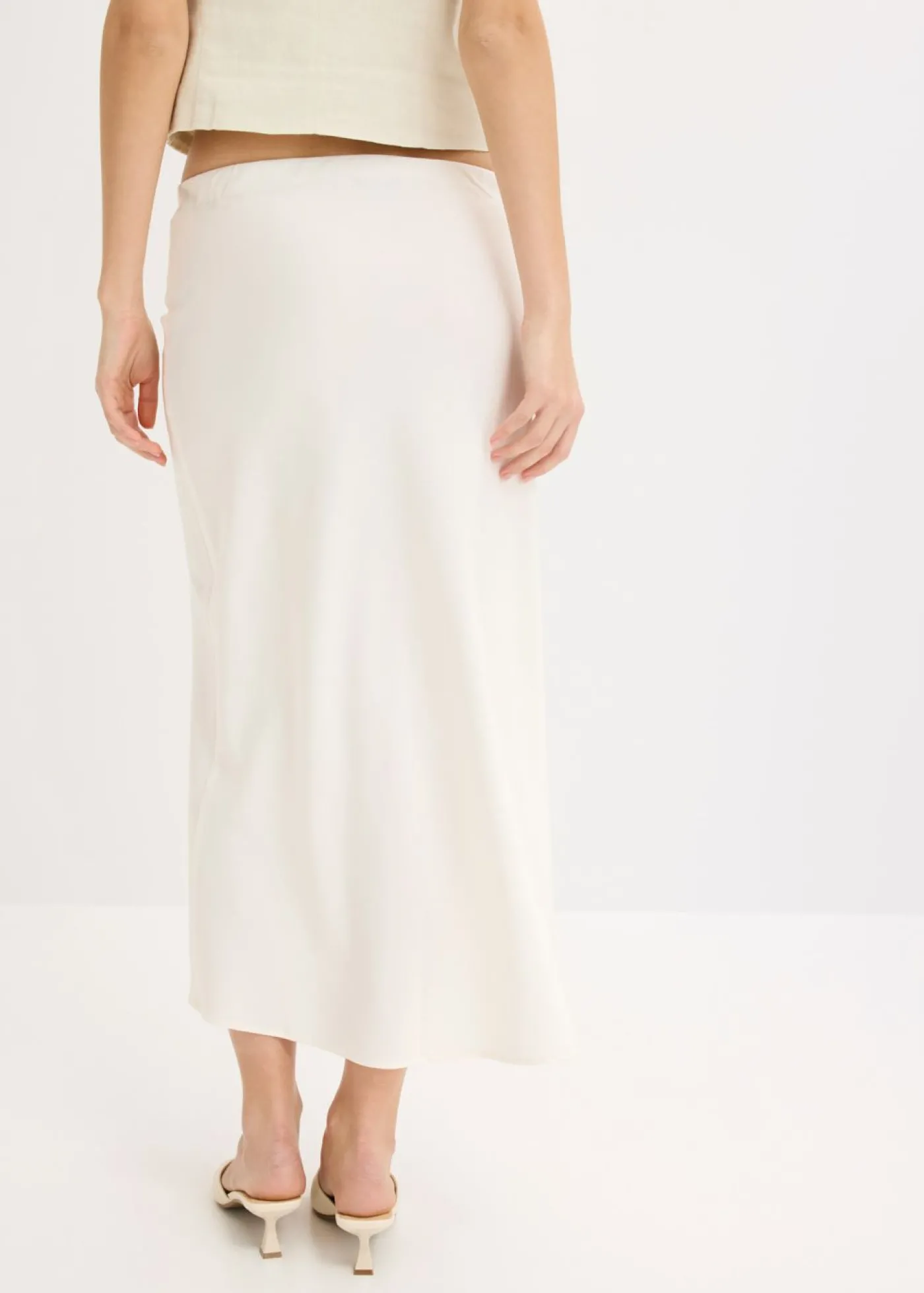bonprix bonprix Falda midi de satén Blanco lana