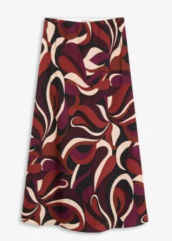 bonprix bonprix Falda midi de satén fluido Rojo burdeos-beige mate estampado Hot