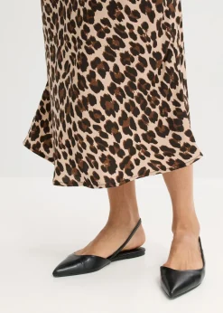 bonprix bonprix Falda midi de satén fluido estampado leo marrón Online