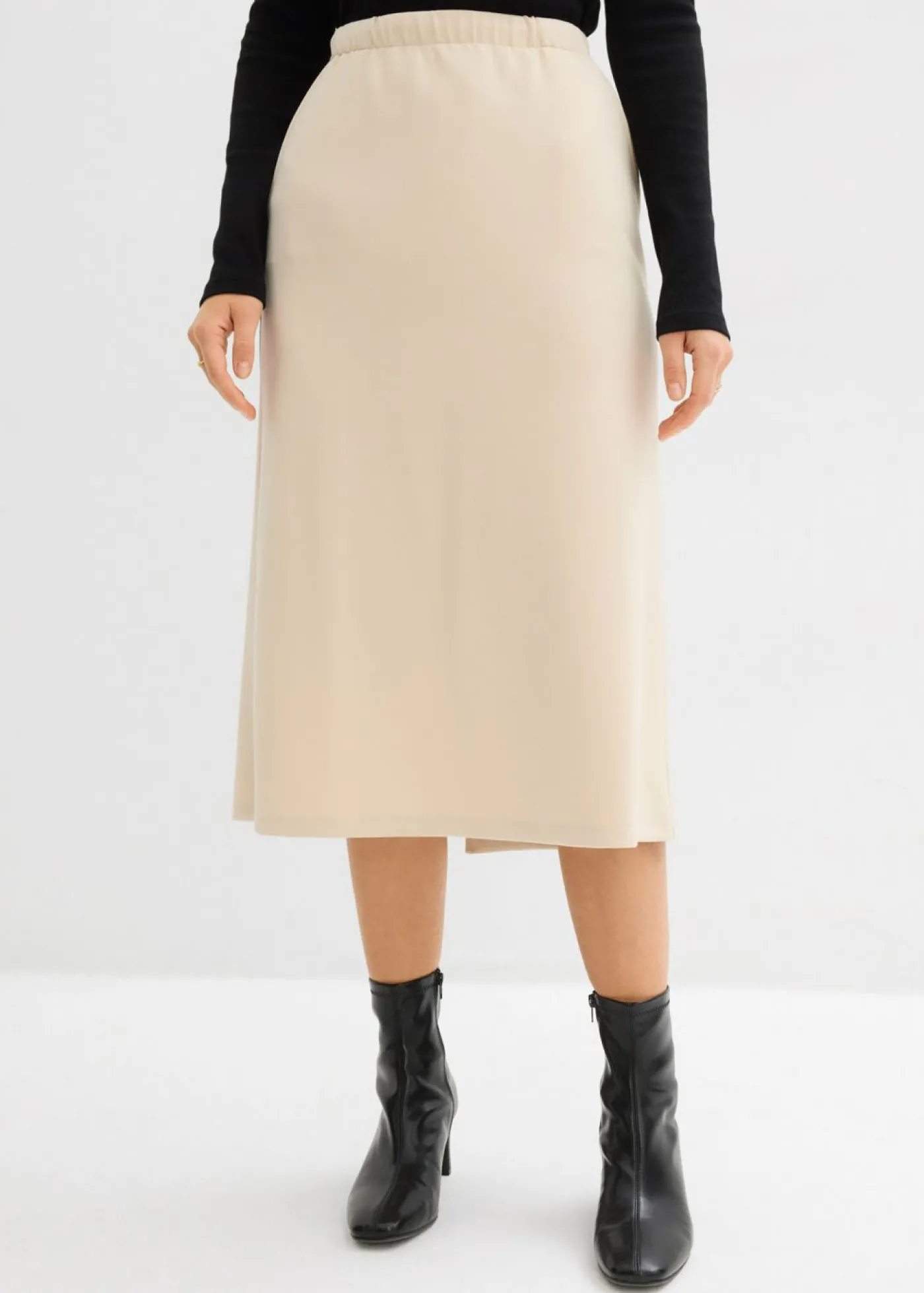 bonprix bonprix Falda midi de suave neopreno Arena claro Sale