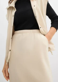bonprix bonprix Falda midi de suave neopreno Arena claro Sale