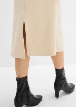 bonprix bonprix Falda midi de suave neopreno Arena claro Sale