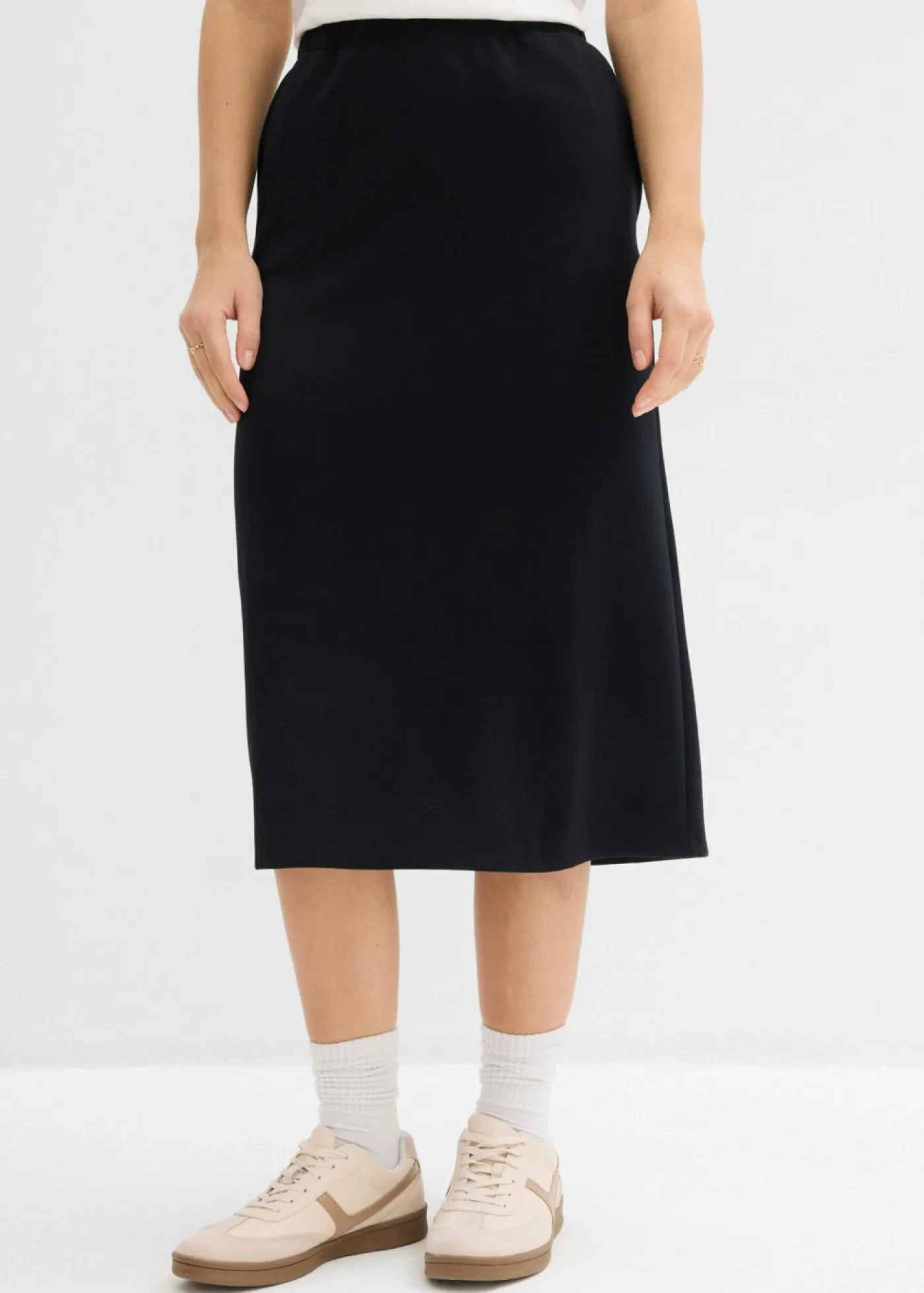 bonprix bonprix Falda midi de suave neopreno Negro Best