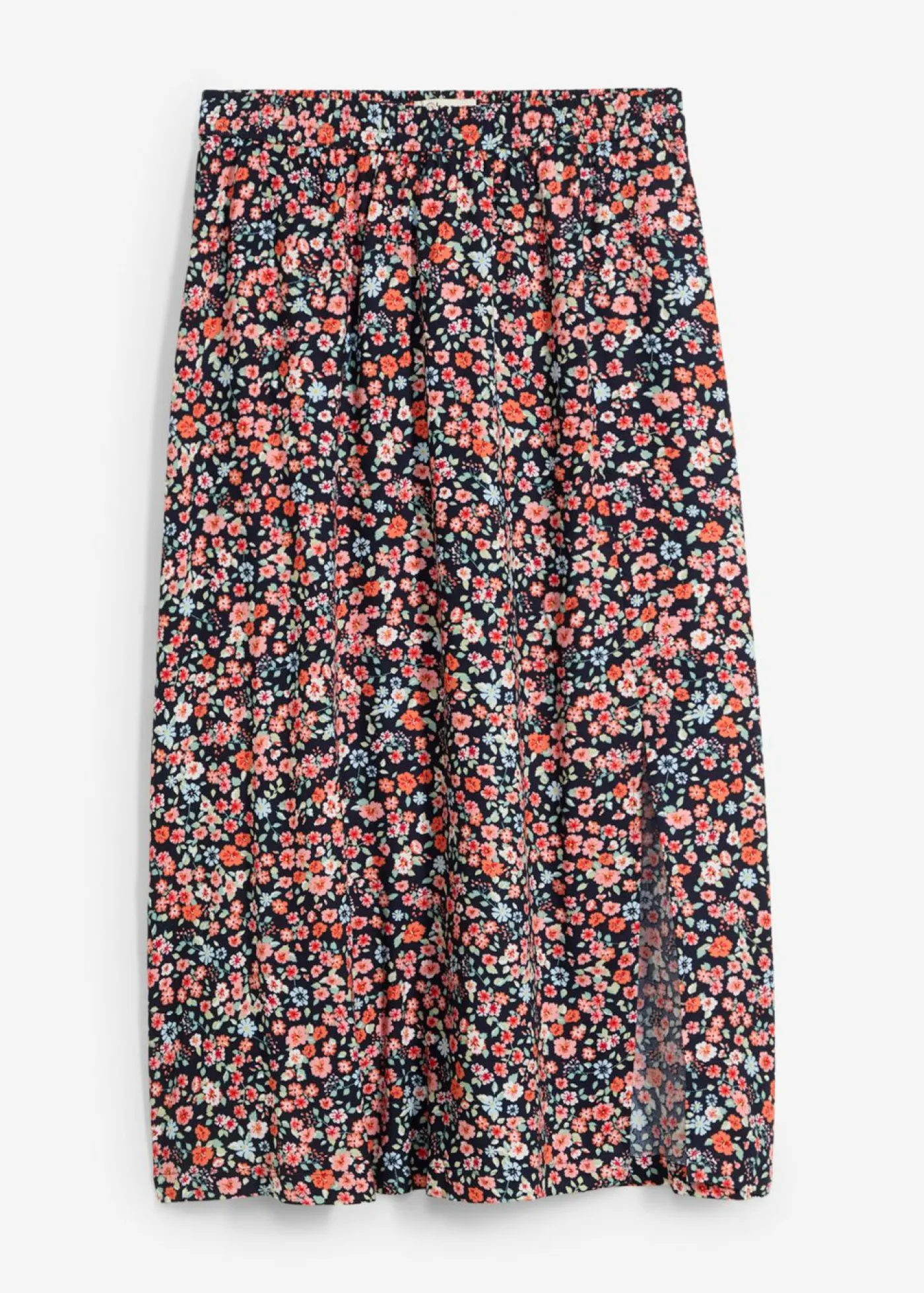 bonprix bonprix Falda midi de viscosa azul marino-blanco-rojo oscuro-fresa-salmón-rosa pálido-rosa claro-tulipán-topacio-turquesa pastel-salvia suave con flores New