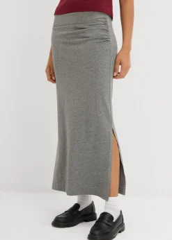 bonprix bonprix Falda midi de viscosa fluida Gris jaspeado Sale