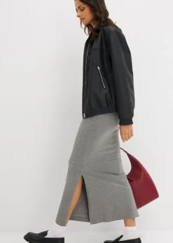 bonprix bonprix Falda midi de viscosa fluida Gris jaspeado Sale