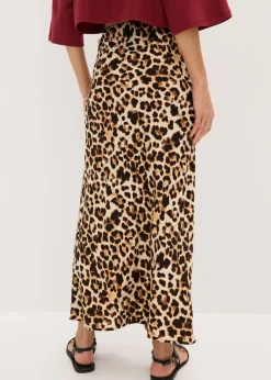 bonprix bonprix Falda midi de viscosa fluida estampado leo beige/negro New