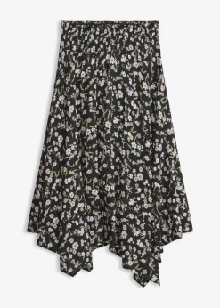 bonprix bonprix Falda midi de viscosa pura Negro-blanco estampado Best