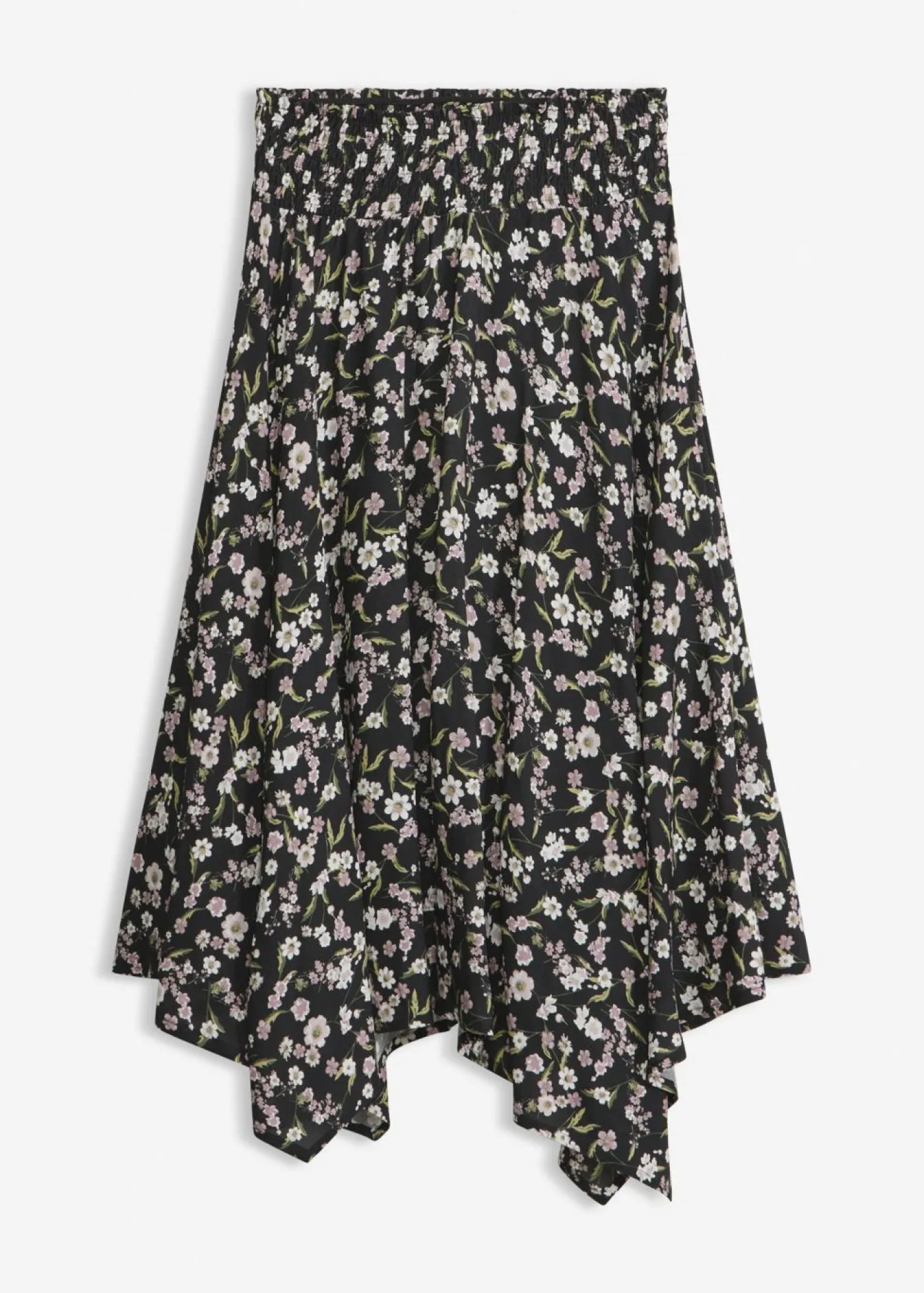 bonprix bonprix Falda midi de viscosa pura Negro-blanco estampado Best