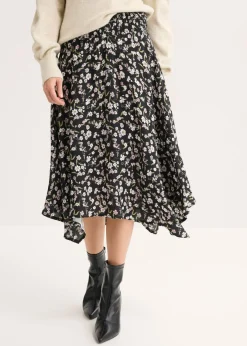 bonprix bonprix Falda midi de viscosa pura Negro-blanco estampado Best