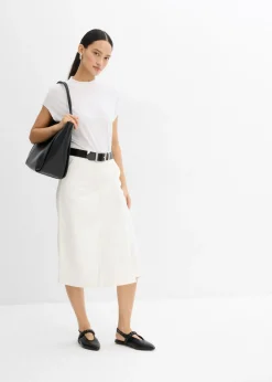 bonprix bonprix Falda pantalón de mezcla de algodón elástico Blanco lana Best