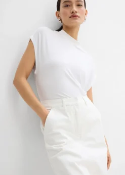 bonprix bonprix Falda pantalón de mezcla de algodón elástico Blanco lana Best
