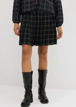 bonprix bonprix Falda pantalón de viscosa fluida negro-verde grisáceo a cuadros Clearance