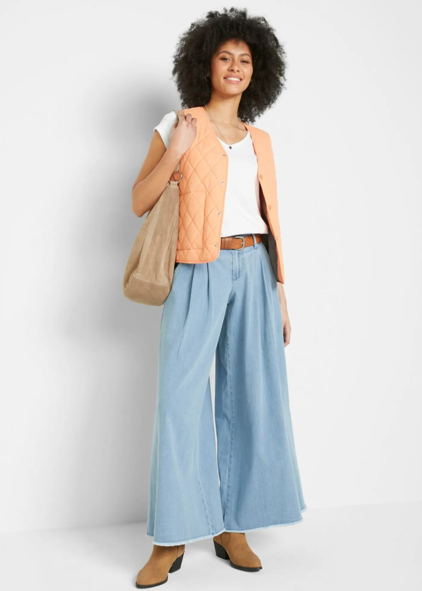 bonprix bonprix Falda pantalón, vaquera, wide-leg azul claro denim Clearance