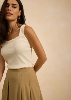bonprix bonprix Falda plisada de mezcla de viscosa suave oliva pálido New