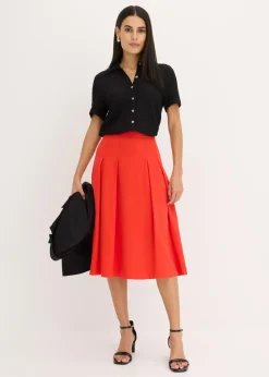 bonprix bonprix Falda plisada de mezcla de viscosa suave fresa Clearance