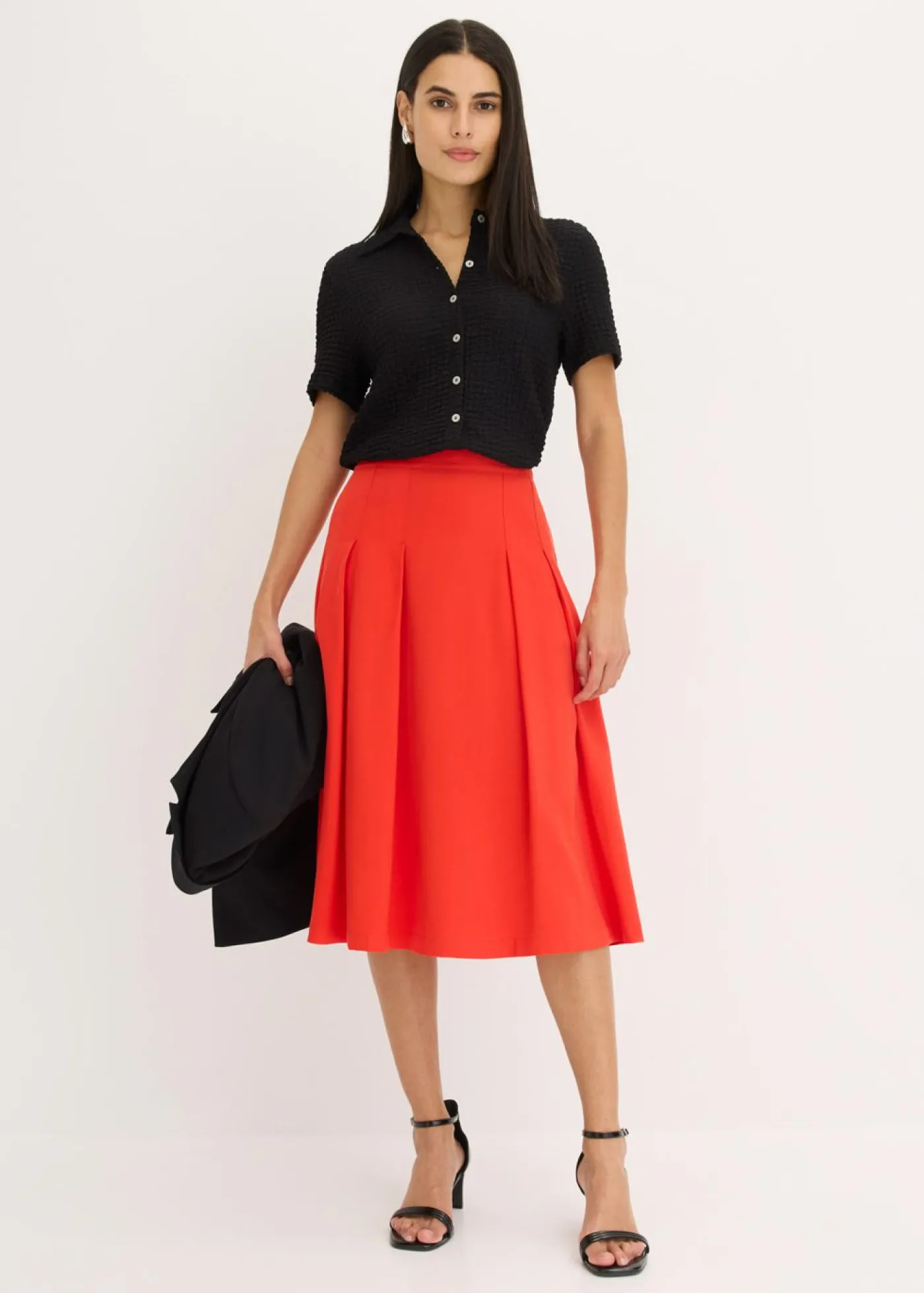 bonprix bonprix Falda plisada de mezcla de viscosa suave fresa Clearance